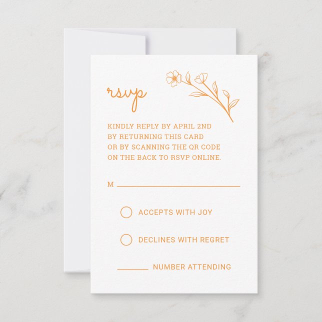 Carte RSVP fleur sauvage avec code QR dans Sunset  (Devant)
