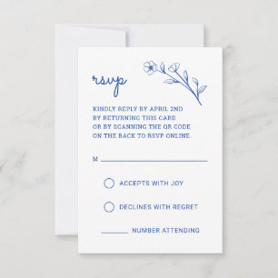 Carte RSVP fleur sauvage avec code QR en bleu Coba