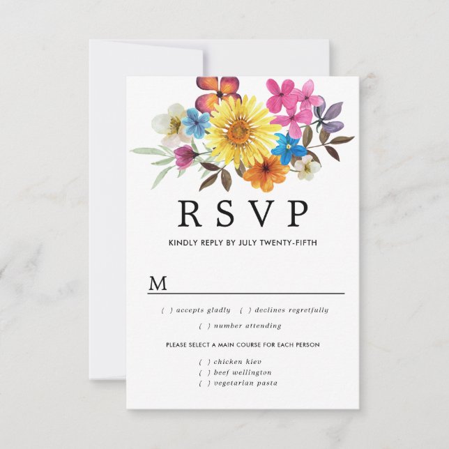 Carte RSVP Fleur sauvage d'été, Options de repas (Devant)