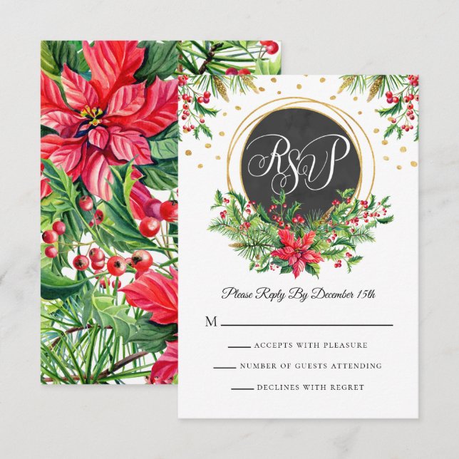 Carte RSVP Fleurs d'aquarelle de Noël (Devant / Derrière)