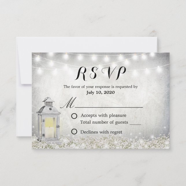 Carte RSVP Fleurs de bébé respirant Blanc Rustique (Devant)