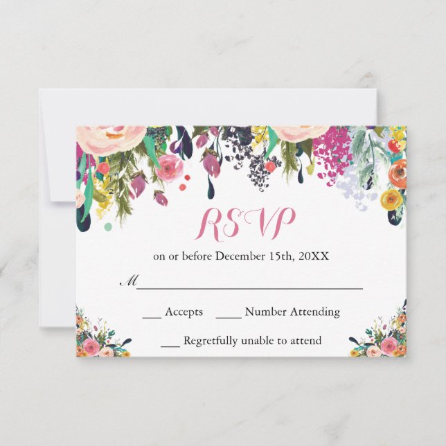 Carte RSVP Fleurs Florales Aquarelles (Devant)