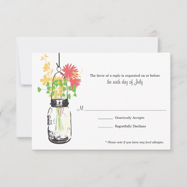 Carte RSVP Fleurs sauvages & Mason Jar (Devant)