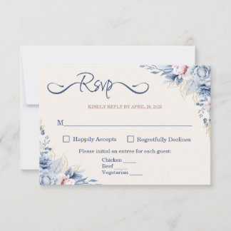 Carte RSVP Floral Bleu