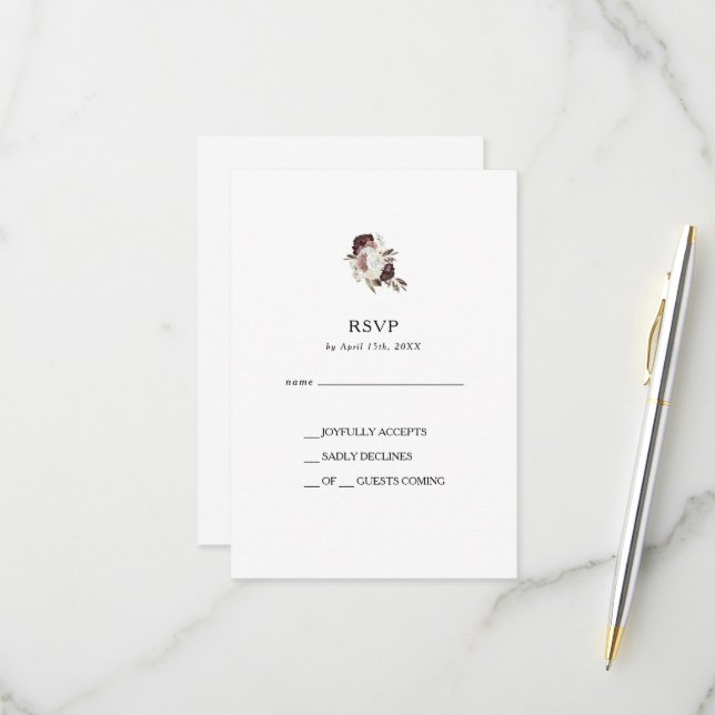 Carte RSVP Floral Boho Bourgogne (Devant/Arrière en situation)
