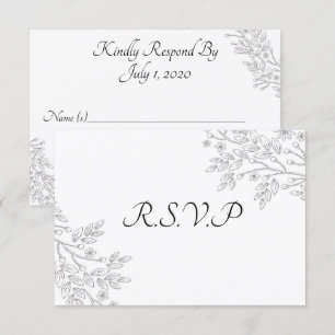 Carte RSVP florale à huile d'argent blanc chic