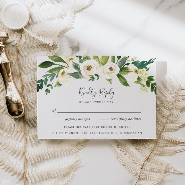Carte RSVP Florale Albâtre avec choix de repas (Créateur téléchargé)