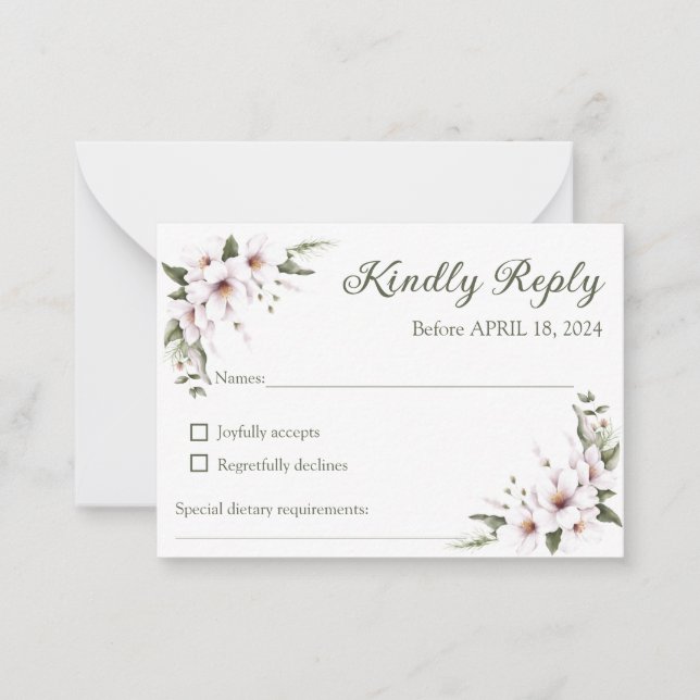 Carte RSVP Florale Blanche, carte de réponse (Devant)