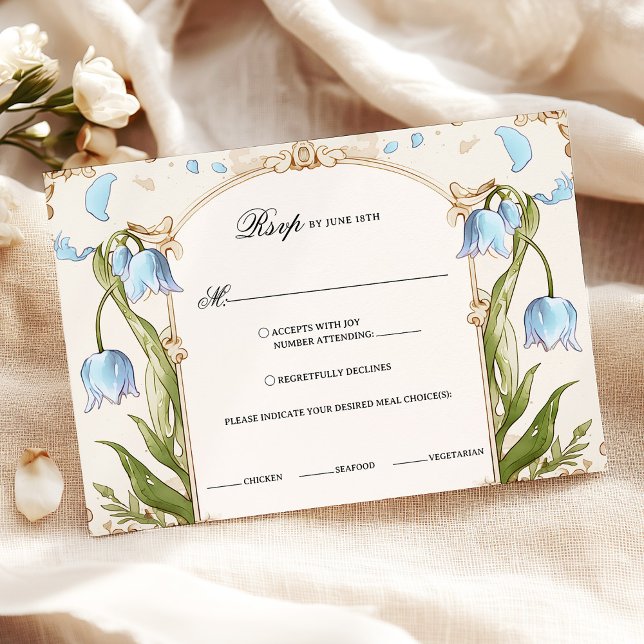 Carte RSVP florale bleu clair avec choix de repas (Créateur téléchargé)
