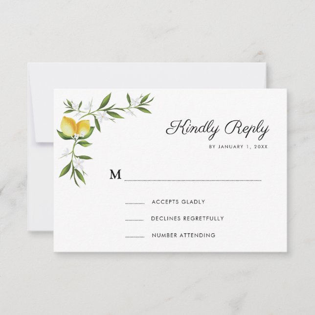carte RSVP florale citrons aquarelle (Devant)
