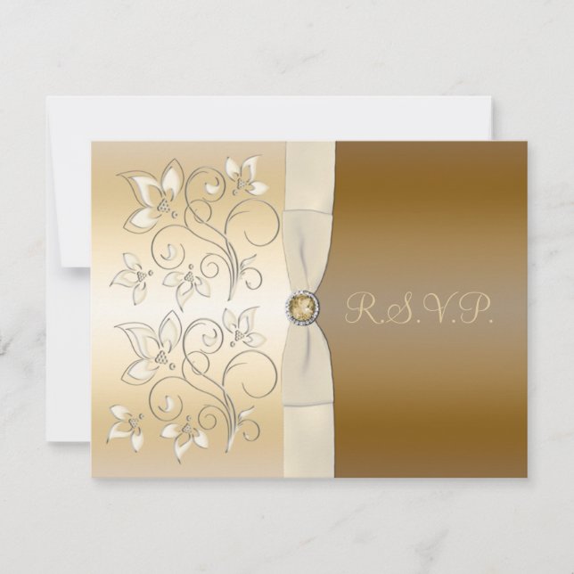 Carte RSVP florale ivoire et bronze (Devant)