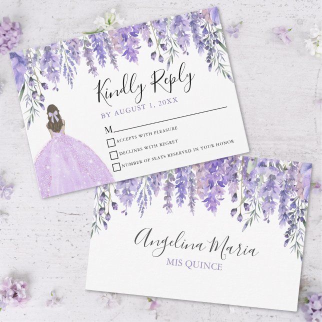 Carte RSVP Florale Lavande violette Quinceanera (Floral Lavender Purple Quinceanera RSVP Card)