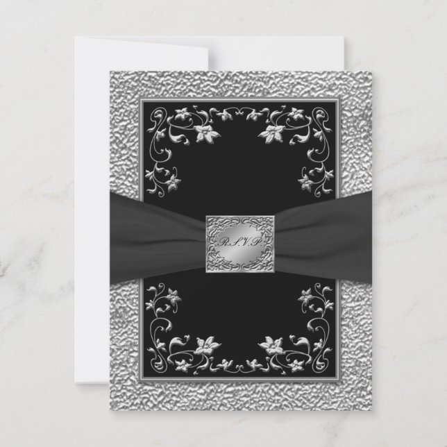 Carte RSVP florale noire et d'eau douce (Devant)