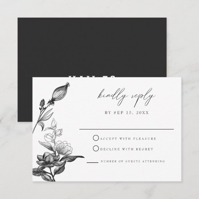 Carte RSVP florale NOVA Elegant gothique Halloween (Devant / Derrière)
