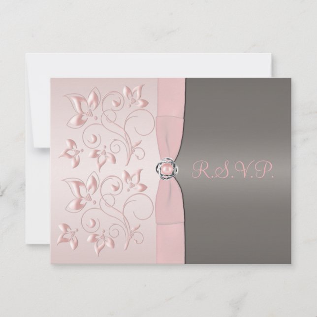 Carte RSVP florale rose et gris (Devant)