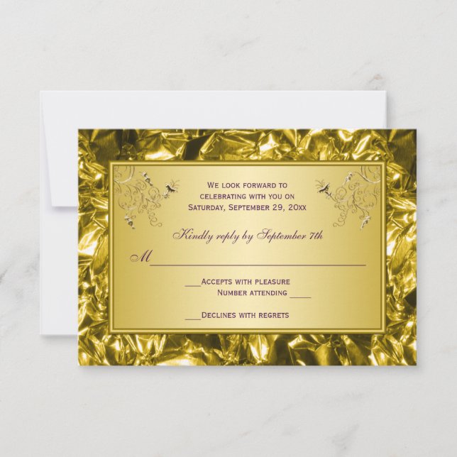Carte RSVP florale violet et or (Devant)