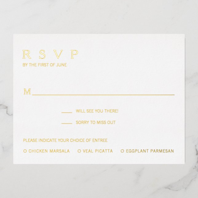 Carte RSVP Foil Mariage simple et moderne (Recto)