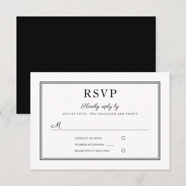 Carte RSVP Formelle Noir Et Blanc Mariage (Devant / Derrière)