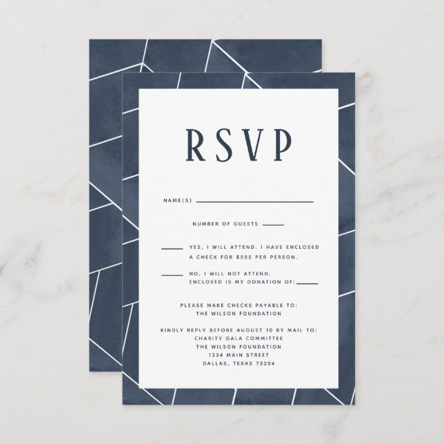 Carte RSVP Gala bleu marine (Devant / Derrière)