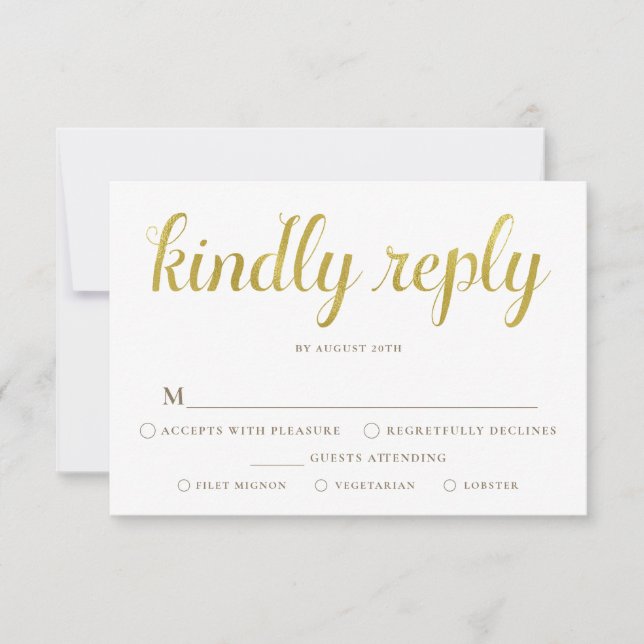 Carte RSVP Gold and White Anniversary avec repas (Devant)