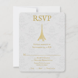 Carte RSVP Gold Eiffel Tower Mariage damassé