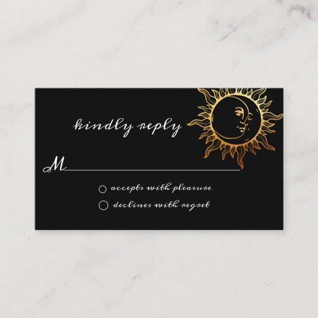 Carte RSVP Gold Foil Sun and Moon Wedding (Devant)