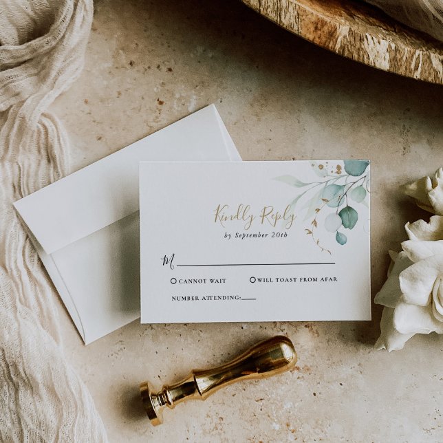 Carte RSVP Gold Green Eucalyptus Wedding (Créateur téléchargé)