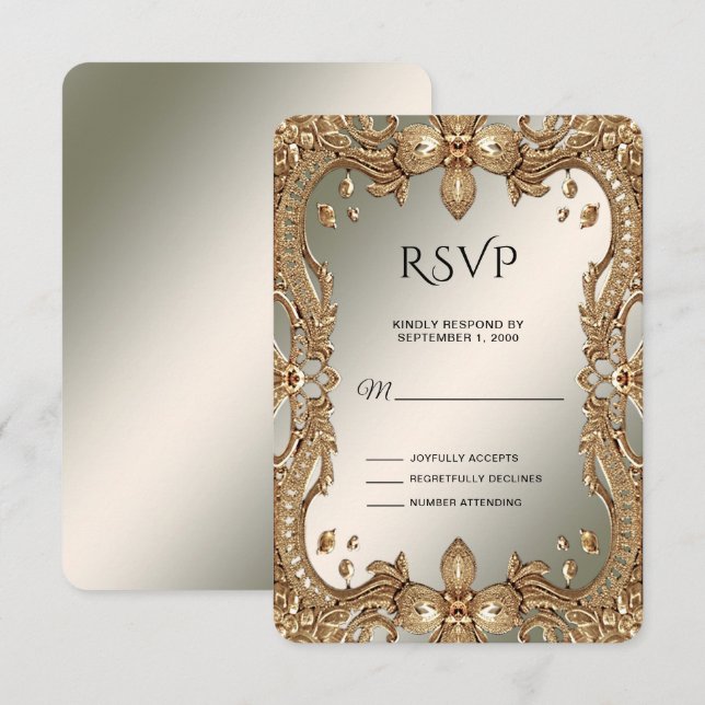 Carte RSVP Gold Ornat Frame (Devant / Derrière)