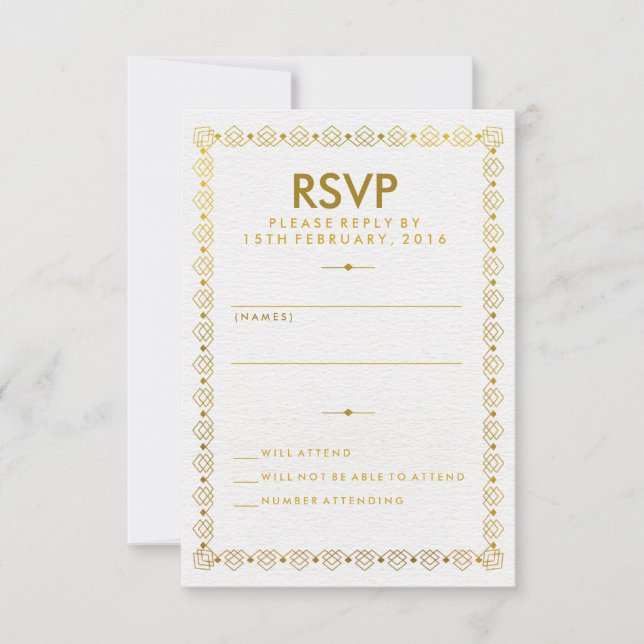 Carte RSVP Goldan Art Deco Wedding (Devant)