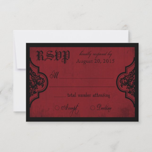 Carte RSVP Goth Red et Black Lace (Devant)