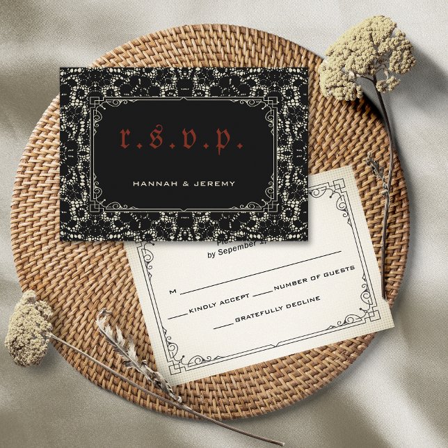 Carte RSVP Gothique Black Lace Blood Red Bone (Créateur téléchargé)