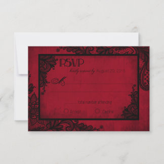 Carte RSVP gothique en dentelle rouge et noire