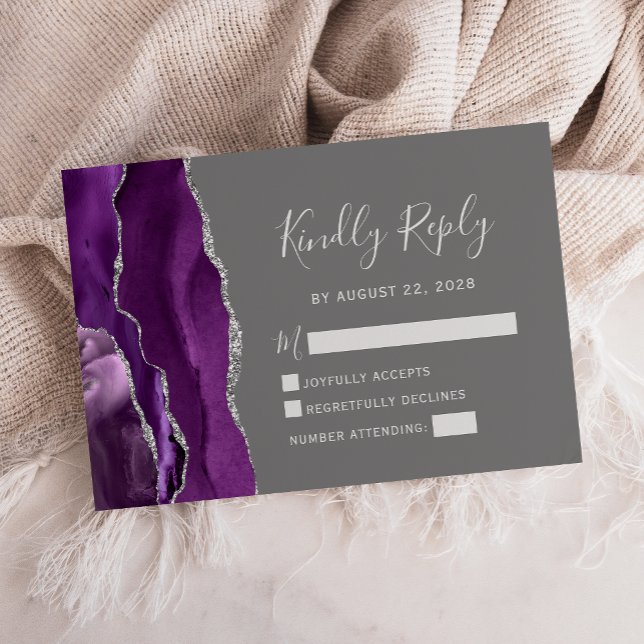 Carte RSVP Gris Gris Gris Agate violet moderne (Créateur téléchargé)