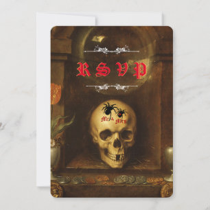Carte RSVP Halloween Mariage Goth, Crâne, Araignée