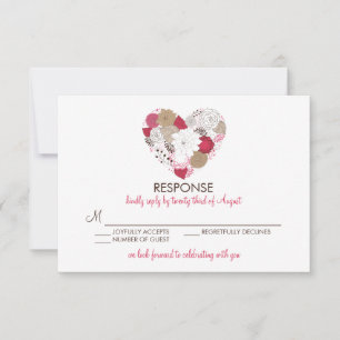 Carte RSVP Hot rose Whimsical Floral Coeur Mariage