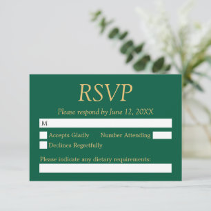 Carte RSVP Hunter Green Golden Beige Wedding