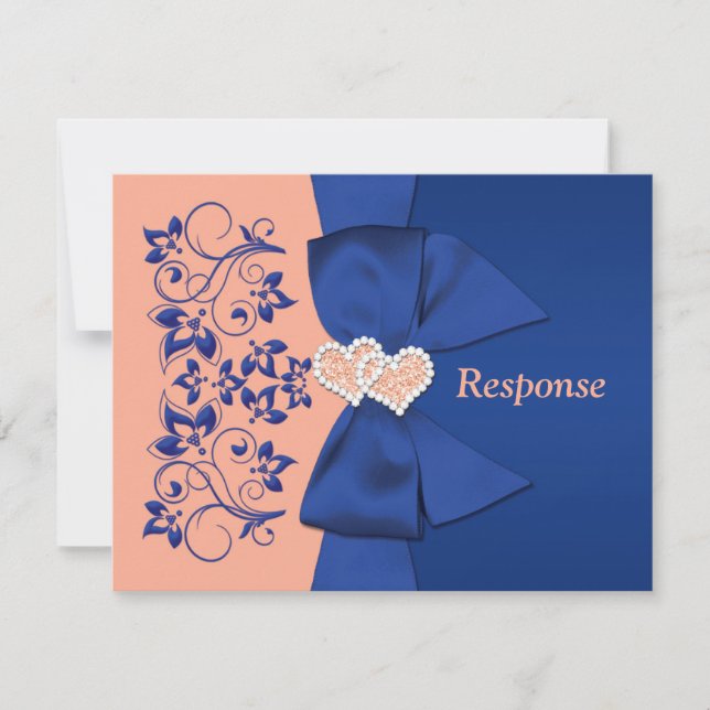 Carte RSVP IMPRIMÉE Peach Blue RIBBON (Devant)