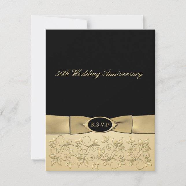Carte RSVP IMPRIMÉE RIBBON 50e anniversaire (Devant)