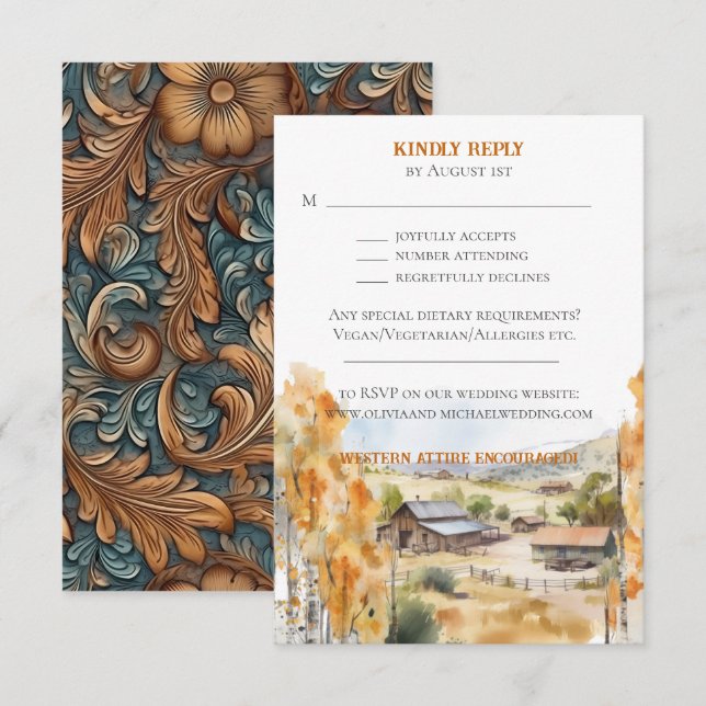 Carte RSVP Invitation Western Ranch (Devant / Derrière)