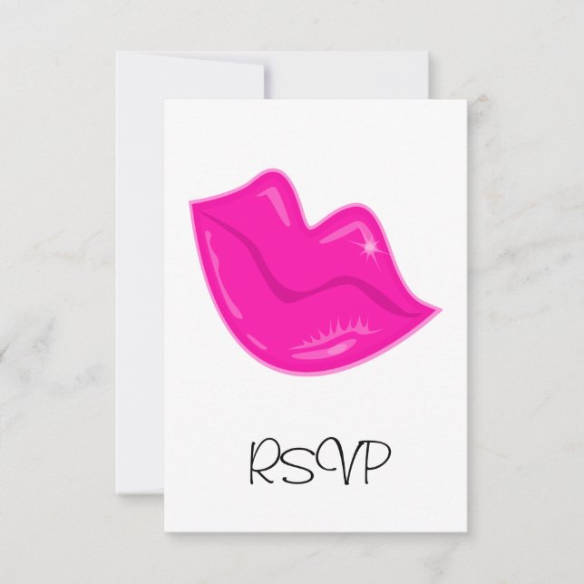 Carte RSVP Jolies lèvres roses sur blanc (Devant)