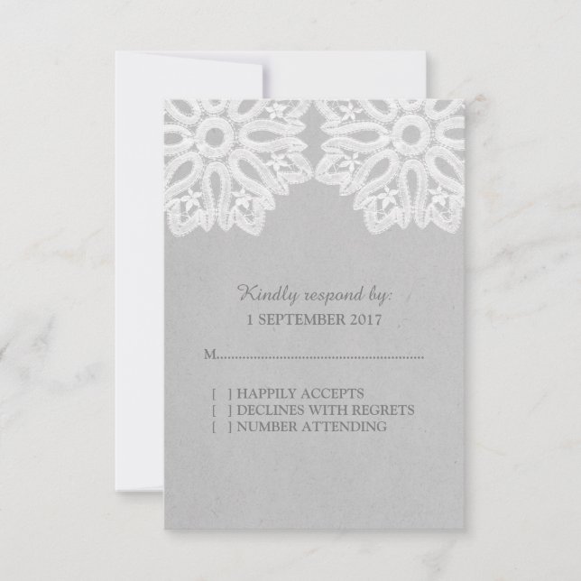 Carte RSVP Lace Gris Élégante (Devant)
