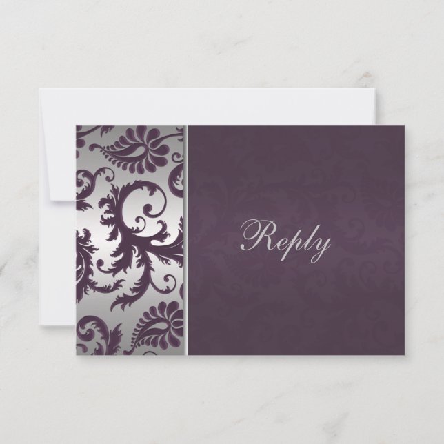 Carte RSVP Lapis Purple et Argent Damask (Devant)