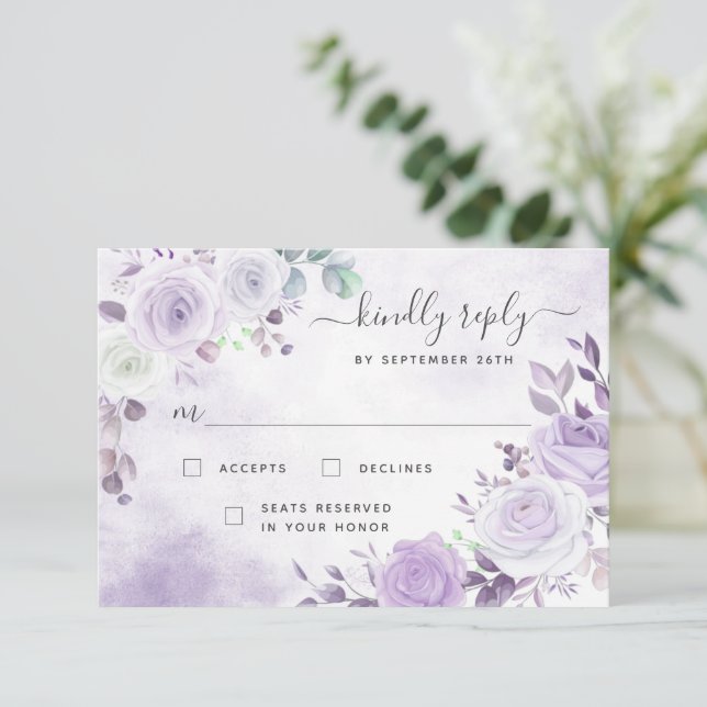 Carte RSVP Lavender Purple Watercolor Florals (Debout devant)