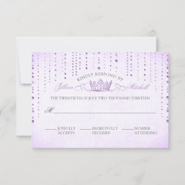 Carte RSVP Lavender Sparkale & Crown Fairytale (Devant)