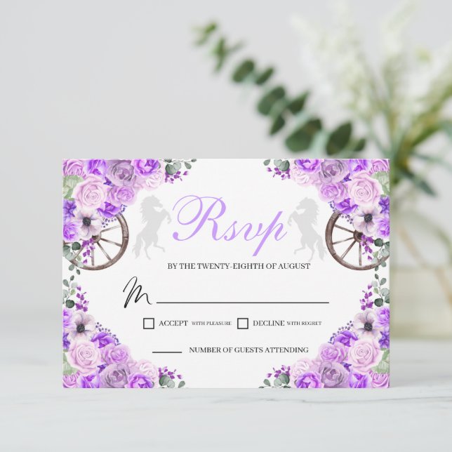 Carte RSVP Lilac Purple Quinceanera Ouest (Debout devant)