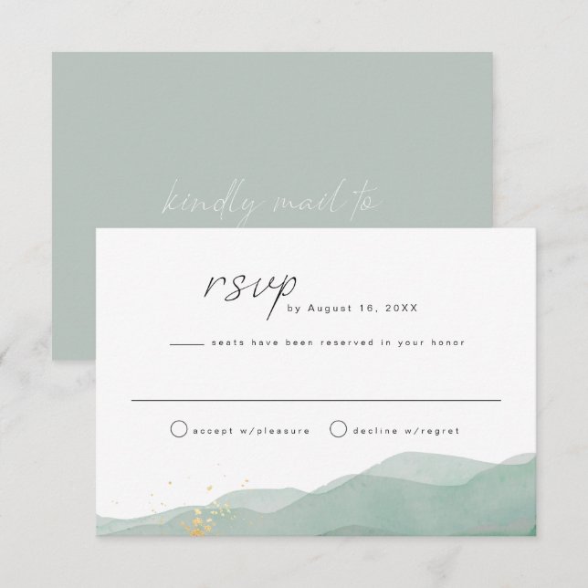 Carte RSVP LINDEN Sage Green & Gold Watercolor (Devant / Derrière)