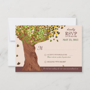 Carte RSVP Love Tree Falling Heart Leaves