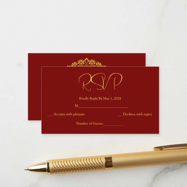 carte rsvp mandala or (Devant/Arrière en situation)