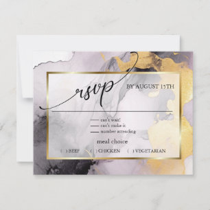 Carte RSVP   Marbré Dusty Rose Black Gold Abstrait