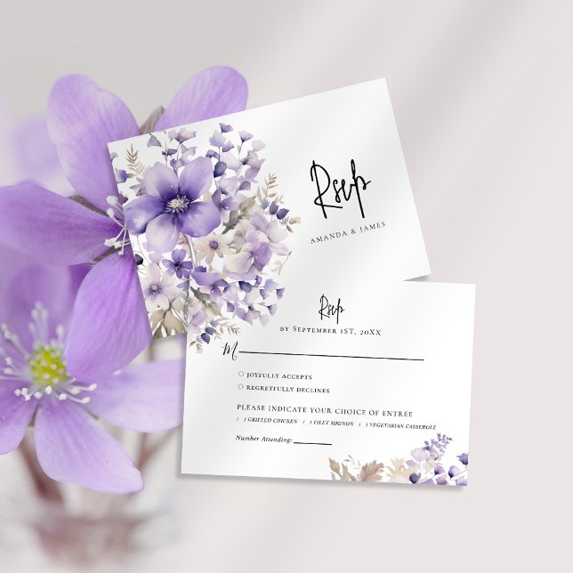 Carte RSVP Mariage à l'aquarelle florale violette (Créateur téléchargé)